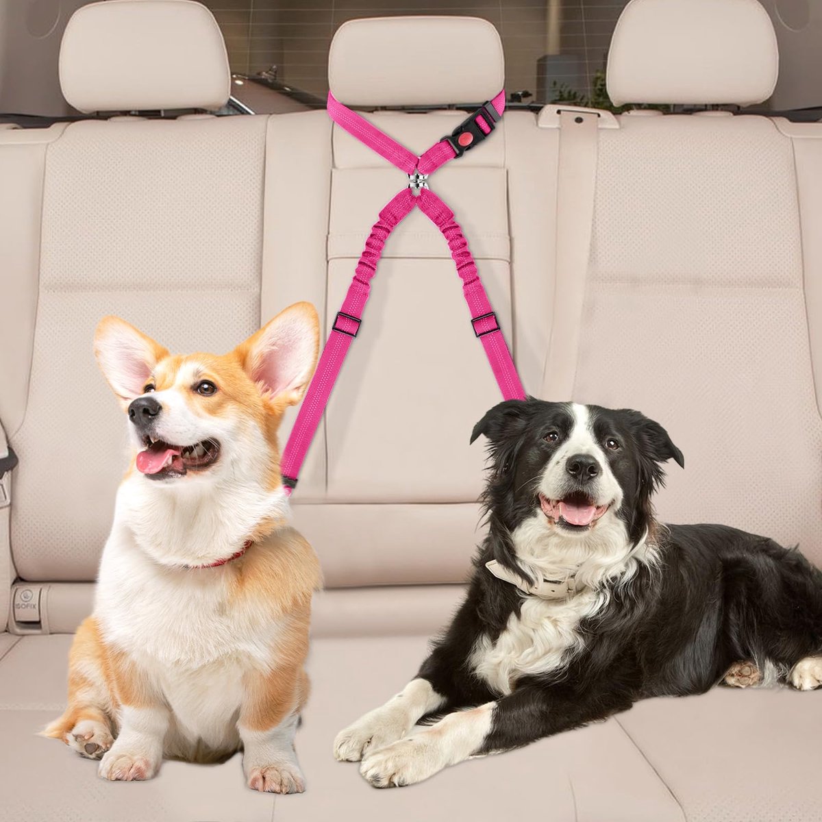 Ibenzoa® Verstelbare 2-in-1 Autogordel voor Honden met Reflecterende Veiligheidsriem voor Kleine tot Grote Honden