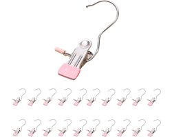 Wasknijpers - met haken - Antislip - 360 graden draaibaar - 20 stuks - 12×5,5×4,5 cm - Draagbaar - Fotohouder - Geschikt voor thuis, hotel en op reis - Roze