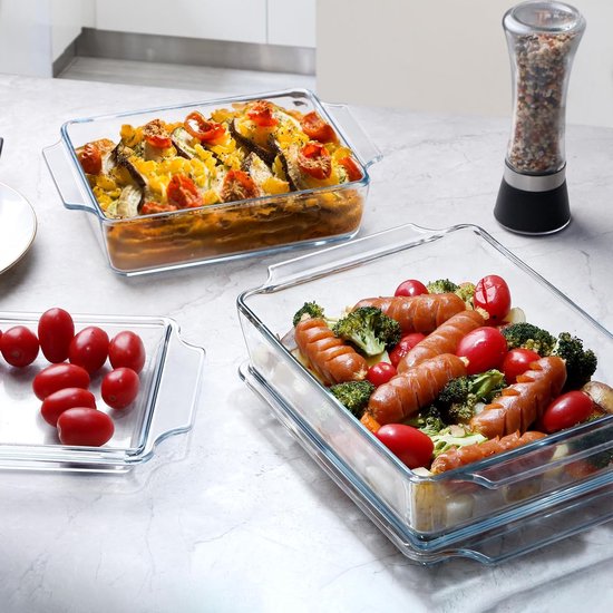 Set Van 2  1L 1.5L Rechthoekige Glazen Ovenschotel Met Deksel Bakvorm Voor Magnetron En Oven Bakschaal Met Glazen Deksel