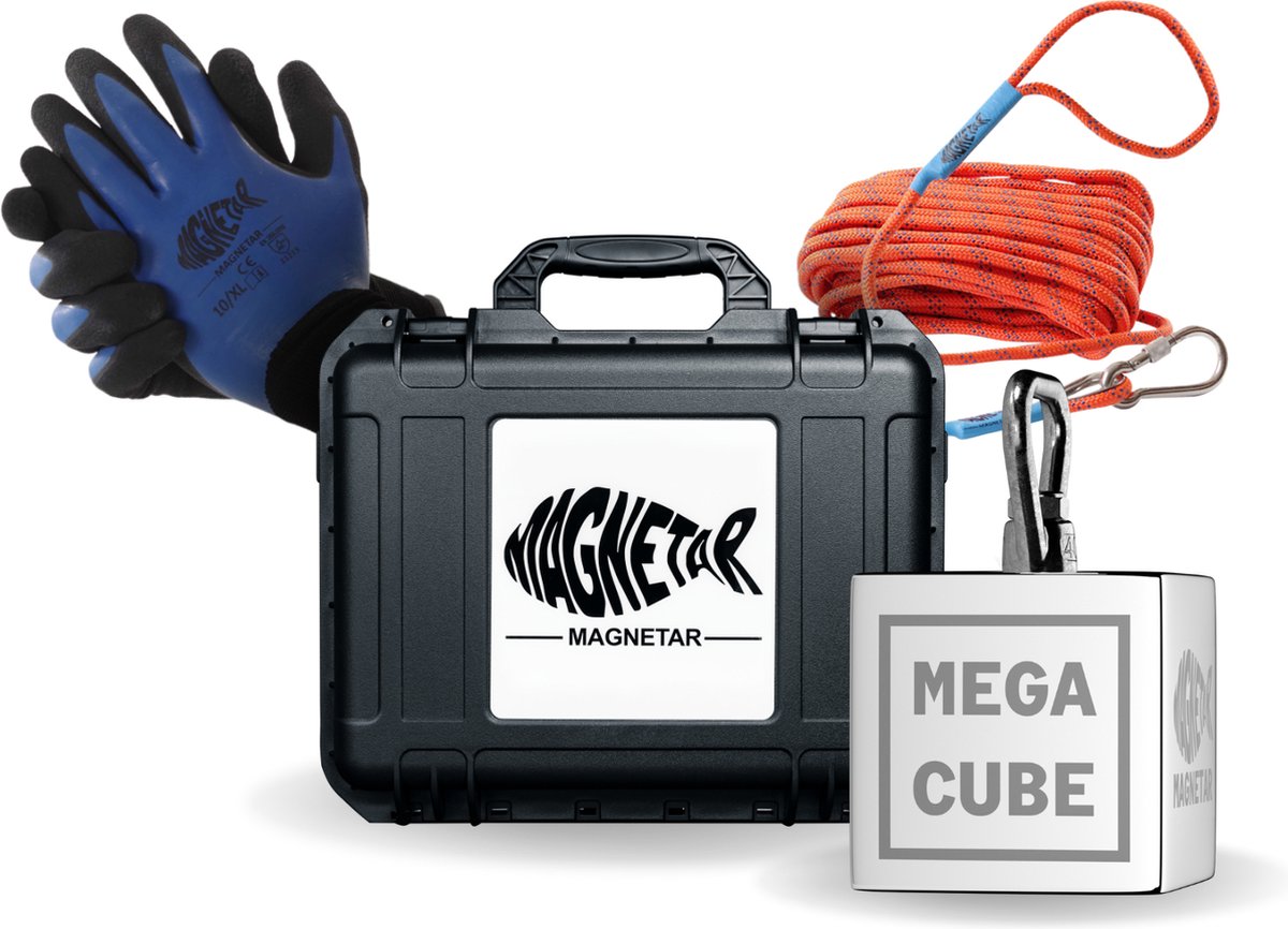 Magnetar MEGACUBE - Vismagneet - Blok 360° 2700kg Magneet - Touw en Handschoenen - Magneetvissen