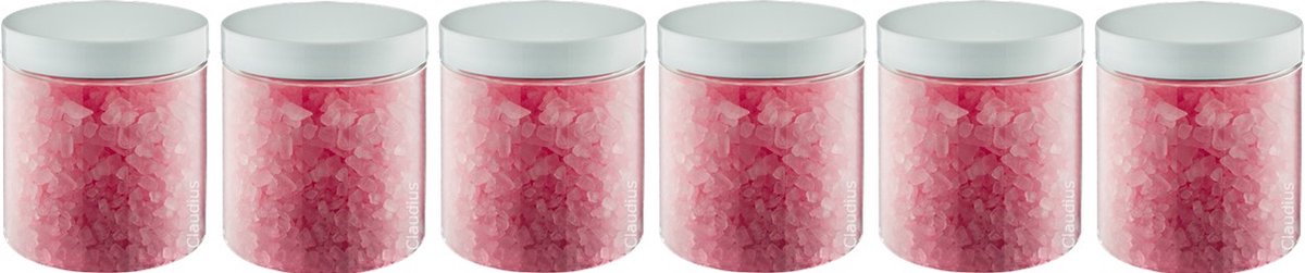 Goedkoopste Badzout Rozen - 300 gram - Pot met witte deksel - set van 6 stuks