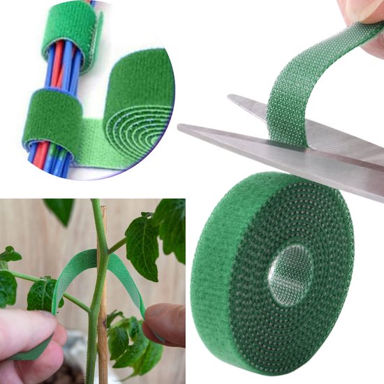 Plantenbinder Klittenband/Binddraad - 10 meter x 1CM groen Nylon - Plantentape/Kabelbinder/Planten bindmateriaal
