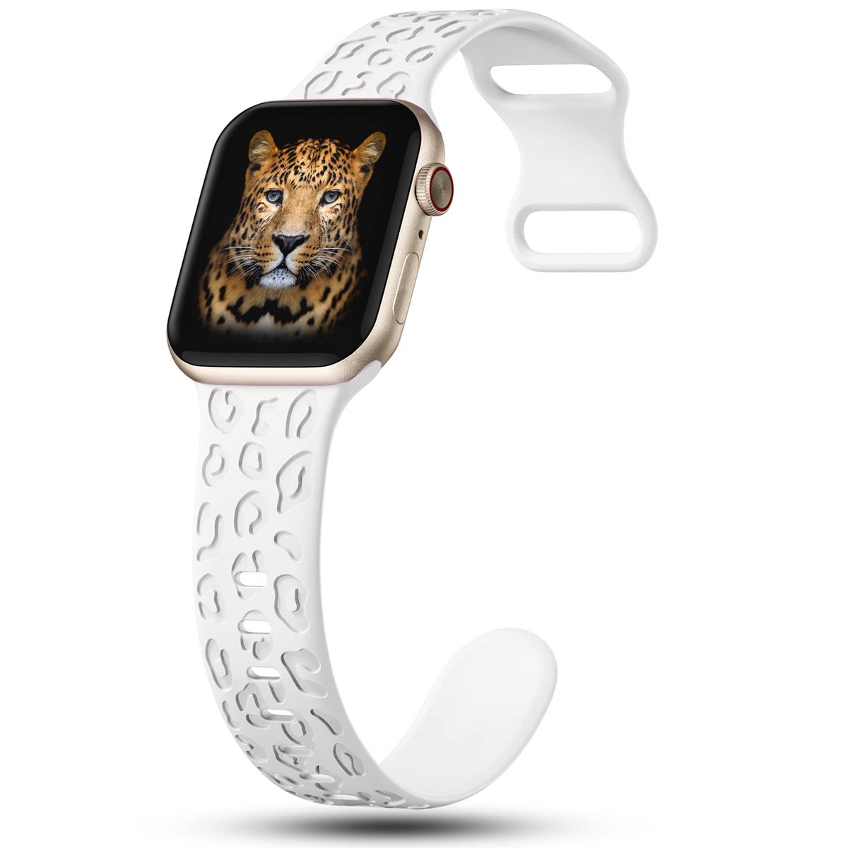 YONO Leopard Bandje geschikt voor Apple Watch - 45-44-42 mm - Siliconen Armband - Wit