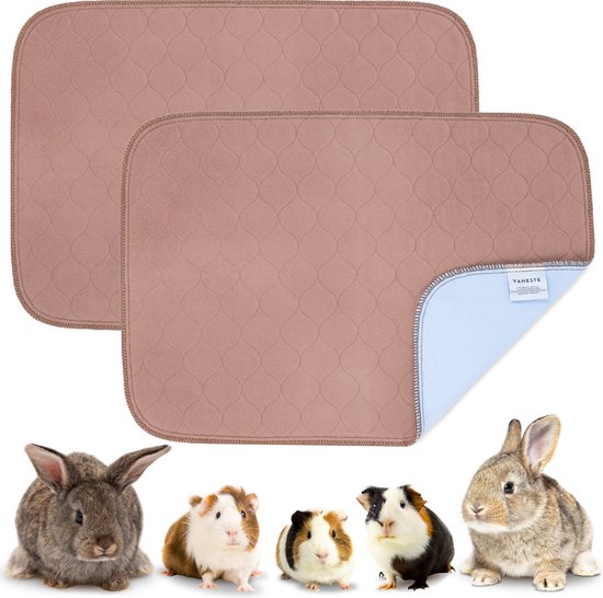 VANESTE Bodembedekking Knaagdieren en Konijnen - Cavia Fleece Liner met Antislip dots - Strooiselmat - Stofvrij - Wasbaar - 60x45 cm - Bruin - 2 Stuks
