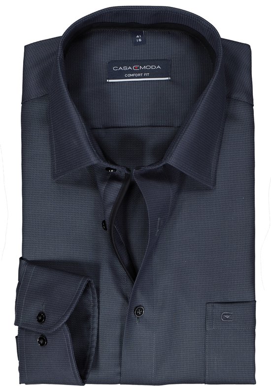 CASA MODA comfort fit overhemd - structuur - zwart - Strijkvriendelijk - Boordmaat:
