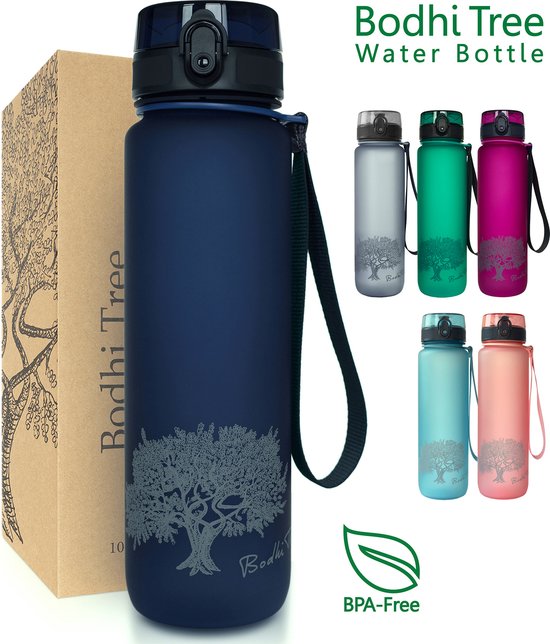 Bodhi Tree Waterfles 1 Liter - Drinkfles Volwassenen - BPA vrij - Fruit Filter - Sport Bidon 1l - Water Bottle - Blauw - Bodhi Tree