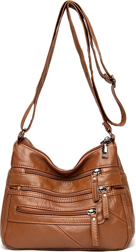 Sac à bandoulière pour femmes, léger, imperméable, poches multiples, sac à bandoulière à fermeture éclair, marron