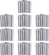 Voordelverpakking: Set van 10 Jumbo Shopper XXL - Wastas met Rits - Sterke Handvatten - Zwarte&Wit - Opvouwbaar - 55cm x 30cm x 50cm - Plastic - 82 Liter