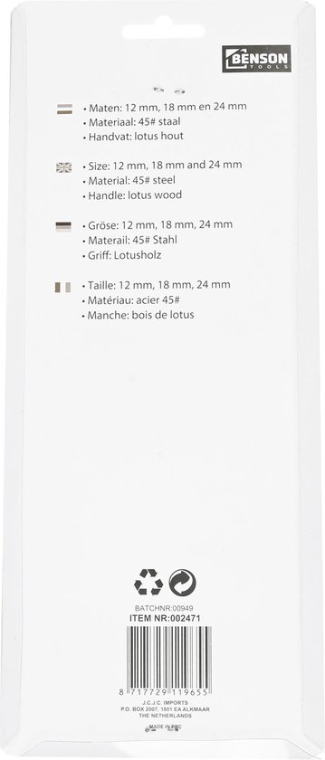 Benson Houtbeitel set - 3-delig - stevige houten greep