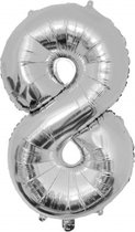 Folie ballon cijfer 8 - 86 cm - Zilver - verjaardag - jubileum - geschikt voor helium en lucht - inclusief rietje