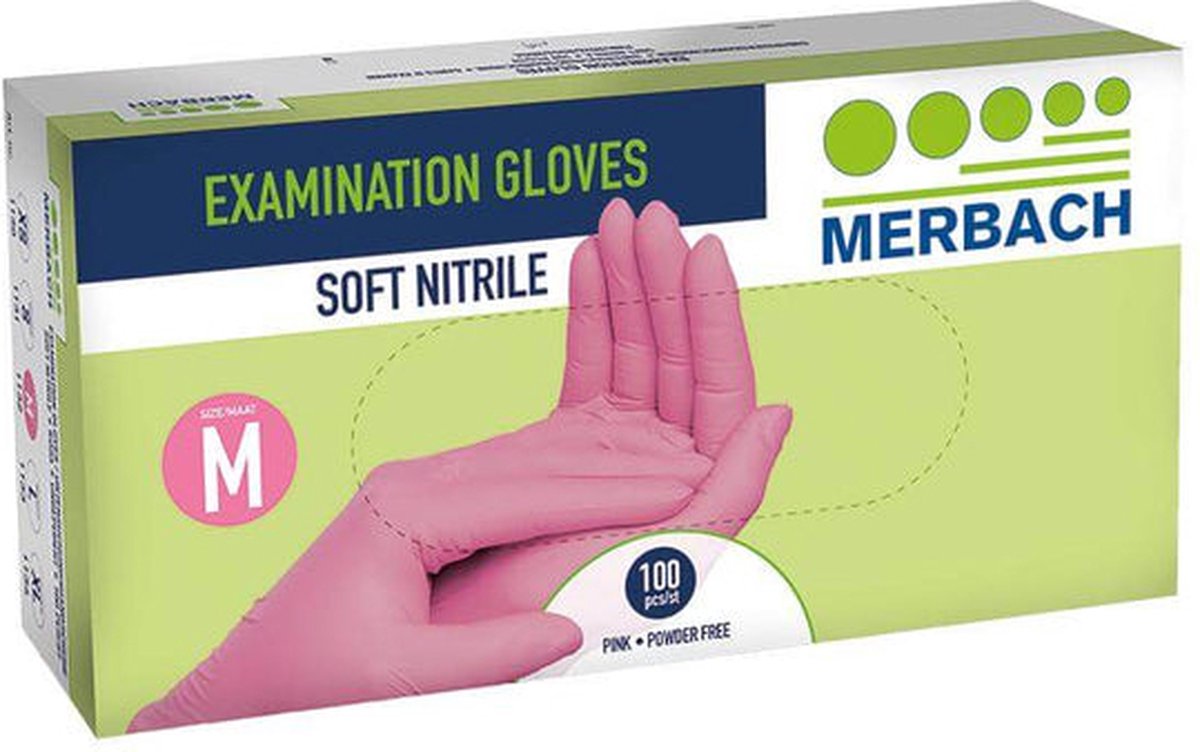 Goedkoopste Merbach handschoenen soft-nitrile poedervrij, roze - Small- 40 x 100 stuks voordeelverpakking