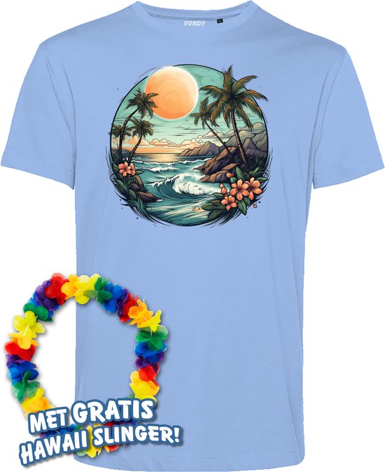 T-shirt de plage hawaïen | Toppers in concert 2024 | Club Tropicana | Chemise hawaïenne | Vêtements Ibiza | Bleu clair | taille XS