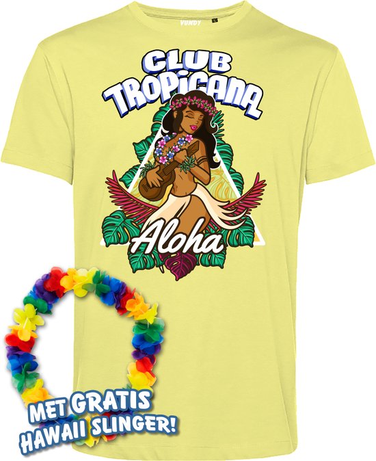 T-shirt Hawaiian Hula Ukelele | Toppers in Concert 2024 | Club Tropicana | Hawaii Shirt | Ibiza Kleding | Lichtgeel | maat S