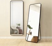 Luxaliving Passpiegel Zwart - Ovale Randen - Naadloos - Moderne Spiegel - Veiligheidsglas - Passpiegel 160x50cm - Staande spiegel met haken - Slaapkamerspiegel - Hangspiegel - Wandspiegel