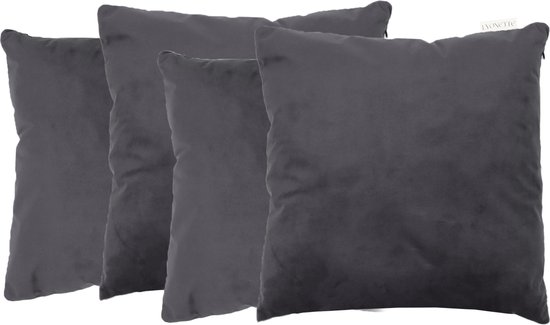 Lyonette - Set de 4 Coussins décoratifs - Velours - Couleur Grijs Foncé Anthracite - COMPREND LES COUSSINS INTÉRIEURS - Coussins Salon - Coussins décoratifs 45x45 cm - Sierkussenhoes