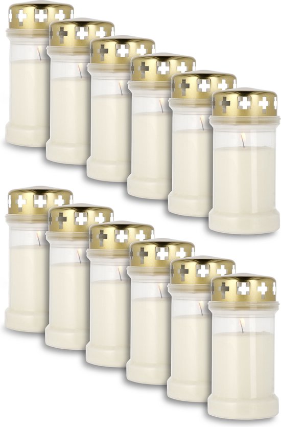 KRISTEN Ambachtelijk 3D Graflicht Voor Buiten - 60 Branduren - Wit - Set 12 Stuks - Voordeelverpakking - Herdenkingslicht, Grafkaars, Gedenkkaars
