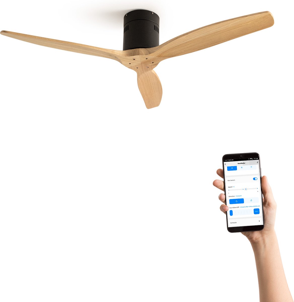 CREATE WINDCALM DC - ultra Stille Plafondventilator met Winter/Zomer Functie - met WIFI 132 cm - Ventilator met Afstandsbediening - 6 Snelheden - Timer - Zomer/Winter functie - Licht Haut