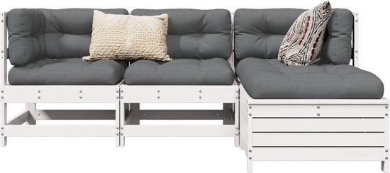 vidaXL - 4-delige - Loungeset - massief - grenenhout - wit