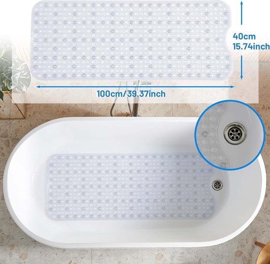 Antislip mat 100 x 40 cm voor bad en douche (Transparant)