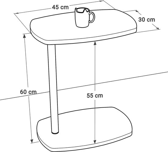 C-vormige eindtafel met remwielen, mobiele banktafel bijzettafel met 2 laags opbergplanken, laptopstandaard kleine salontafel op wielen, grijs