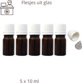 Druppelflesje (5 stuks) - glas - 10 ml - met druppelaar en garantiesluiting - voor verpakken van etherische olie, geurolie, lichaamsolie, delicate vloeistoffen