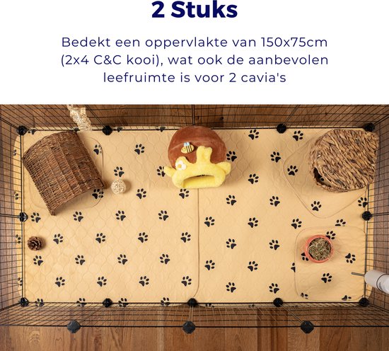 VANESTE Cavia Bodembedekking Strooiselmat met Antislip dots - Bodembedekking Knaagdieren en Konijnen - Stofvrij - Wasbaar - 75x75 cm - 2 Stuks
