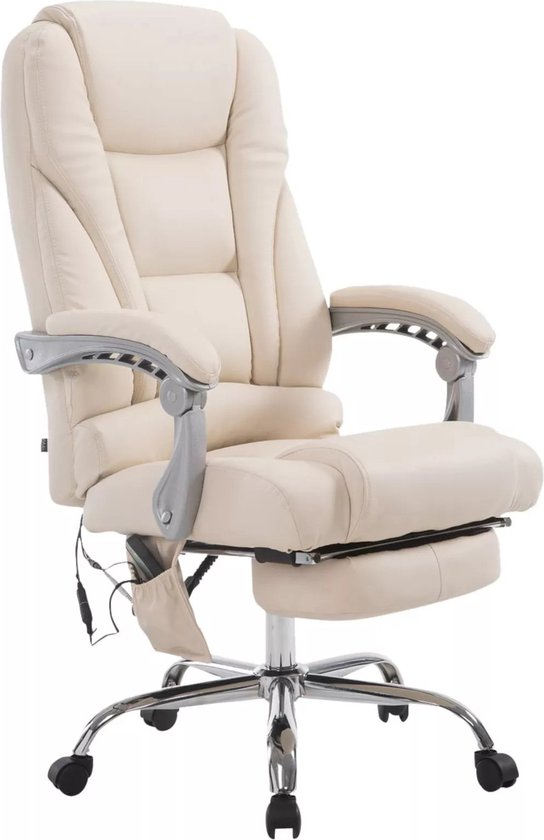 In And OutdoorMatch Chaise de bureau Zico - Fonction massage - Crème - Simili cuir - Chaise de bureau ergonomique - Sur roulettes - Pour adultes - Hauteur réglable