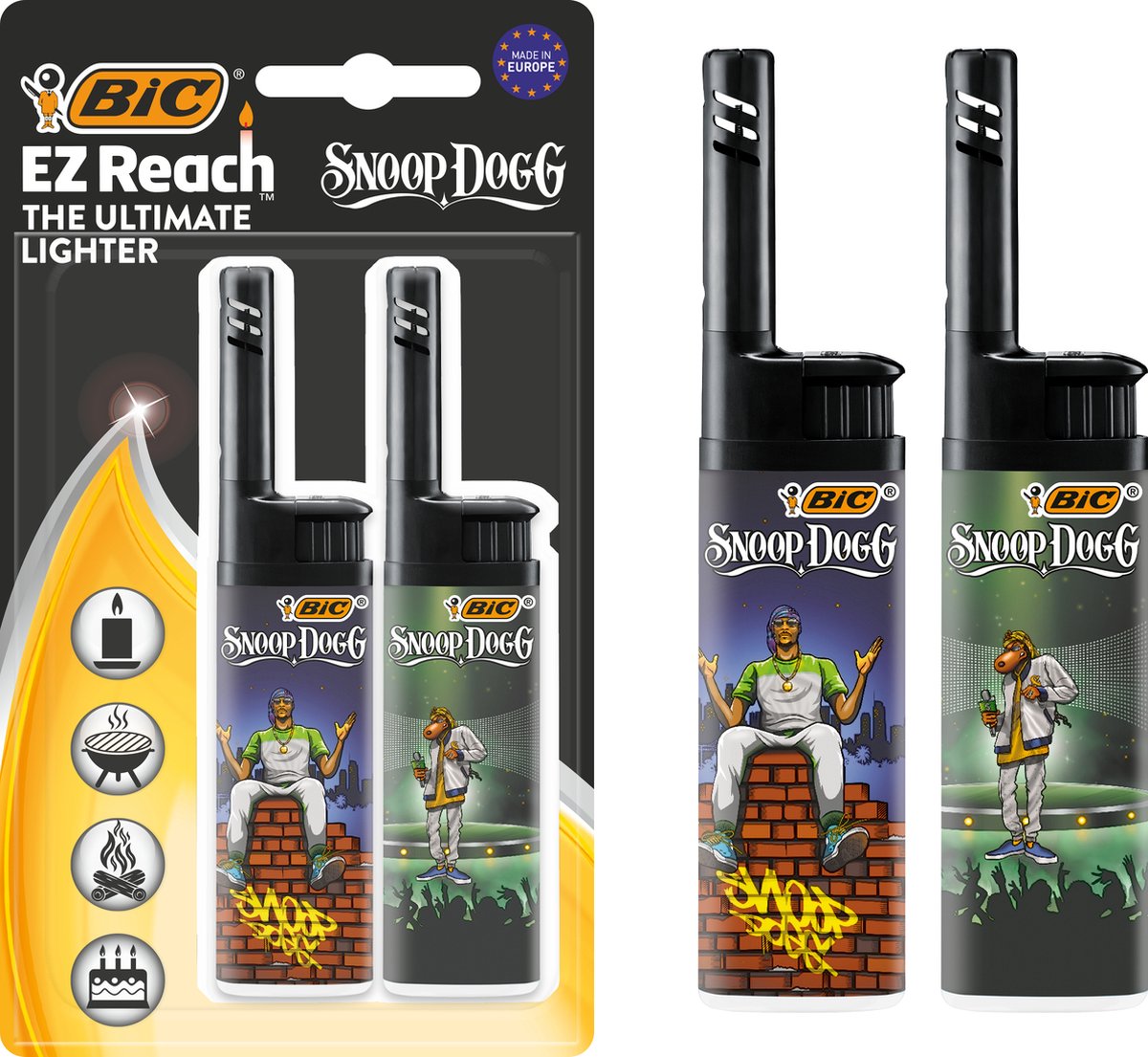 Goedkoopste BIC EZ Reach lighter - kaarsenaansteker met lange hals - blister 2 - Design Snoop Dogg