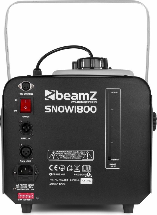 Sneeuwmachine - BeamZ SNOW1800 - inclusief 1L concentraat voor 20L sneeuwvloeistof - 