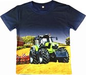 T-shirt met tractor, groene trekker, blauw, full colour print, kids, kinder, maat 98/104, stoer, mooie kwaliteit!