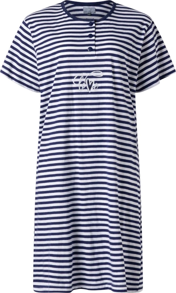 Cocodream Quality Cocodream dames nachthemd korte mouw - Love streep - marine Marine, love streep