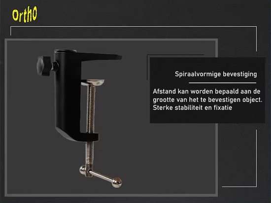 Ortho® - Lampe de bureau avec pince - Lampe de lecture - Lampe de moniteur - Travail à domicile - Lampe de travail manuel - Lampe de loisirs - Lampe de broderie - Double source de lumière - Lumière LED - Rechargeable par USB - Dimmable - Zwart