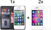 iPhone 4 en iPhone 4S hoesje bookcase wallet case portemonnee book case hoes cover - 2x iPhone 4/4S Screenprotector