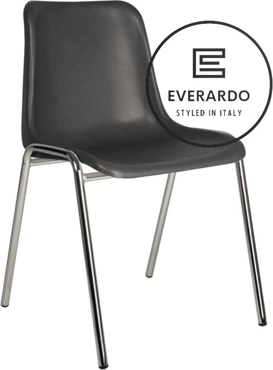 King of Chairs model KoC Everardo antraciet met verchroomd onderstel. Kantinestoel stapelstoel kuipstoel vergaderstoel tuinstoel kantine stoel stapel kantinestoelen stapelstoelen kuipstoelen stapelbare keukenstoel Helene eetkamerstoel