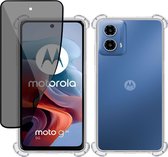 Hoesje + Privé Screenprotector geschikt voor Motorola Moto G34 – Privacy Tempered Glass - Case Transparant