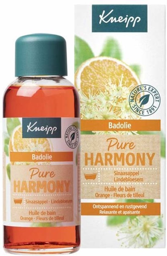 Foto: Kneipp pure harmony badolie oranje lindebloesem ontspannend en rustgevend bad zachte kalmerende geur vegan 1 st 100 ml