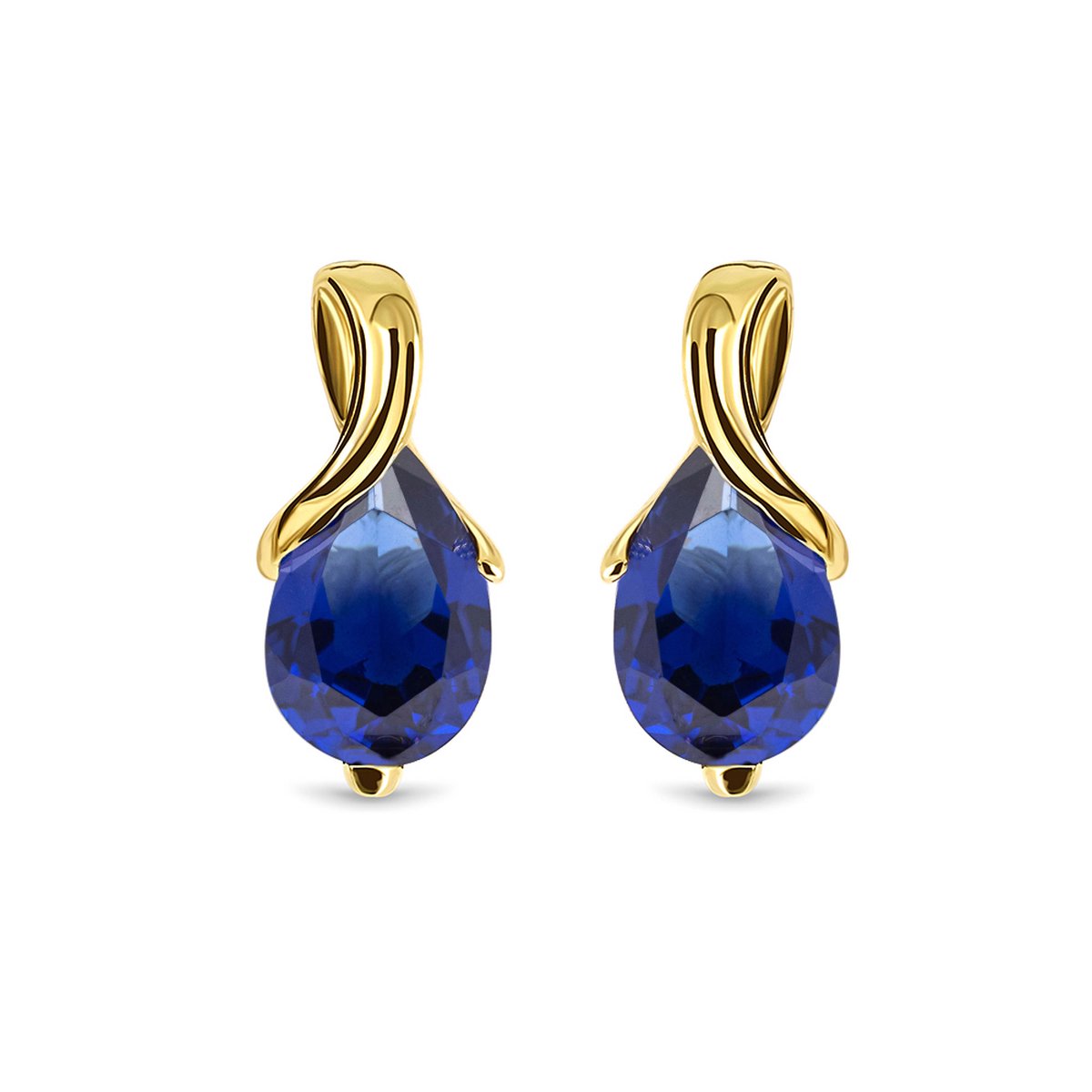 Miore Pure Oorbellen Dames - 14 Karaat Goud - Blauwe Saffier - Handgemaakt - Oorhangers - 10 mm