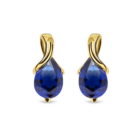 Miore® - Boucles d'oreilles en or avec saphir bleu - Femme - Or 14 carats - Or jaune - Boucles d'oreilles - Blauw - Blue Sapphire - Bijoux faits main de haute qualité