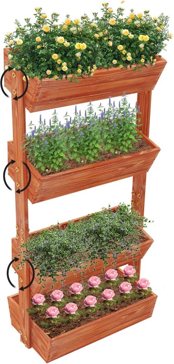 SureDeal Depot SureDeal Plantenrek 4 bakken Moestuin Plantenstandaard Buiten 90kg Draagkracht 140x65x42 cm Assortimentskast