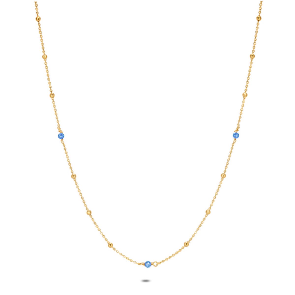 Twice As Nice Halsketting in 18kt verguld zilver, blauwe steentjes 40cm+5cm