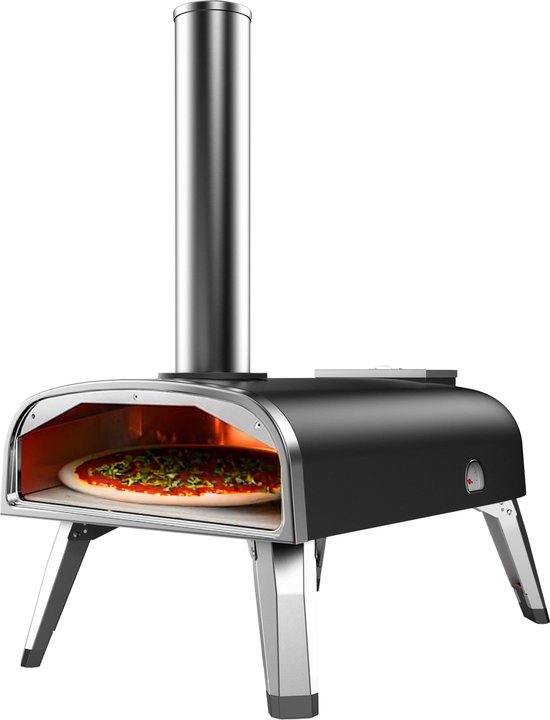 LIVIN' Pizzaoven - Pizzaovens voor buiten - 12 Inch Pizzaoven - Pizza oven buiten - Pellet Pizza oven - Duurzaam - Pizzaoven voor buiten - Pizza Oven Houtgestookte - Pizza Oven Tuin - Inclusief Thermometer - Draagbaar - 55*36*27 CM - RVS - Zwart kopen - beste keuze voor draagbare pizza oven
