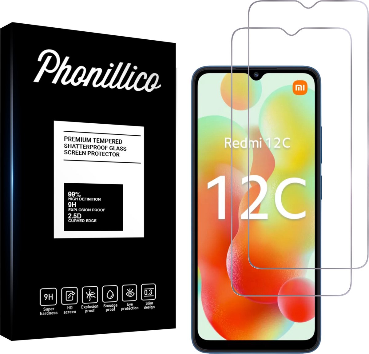 Screenprotector voor Xiaomi Redmi 11A / Redmi 12C - 2 stuks Beschermglas van glas Transparante glazen schermbeschermfolie
