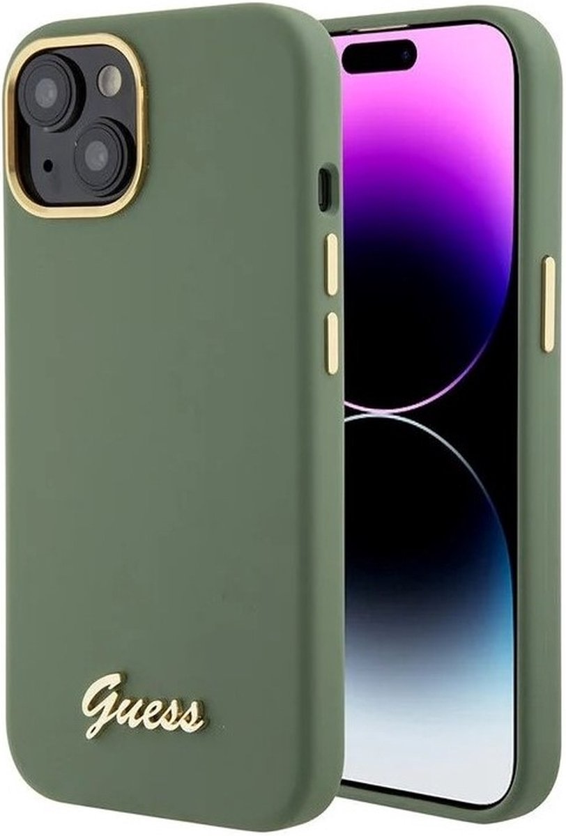 Guess iPhone 15 Plus TPU Back Cover hoesje - 4G Metal Logo - Strass - Khaki