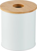 Relaxdays badkamer prullenbak - 2 L - klein afvalbakje toilet - bamboe deksel - kaptafel - wit