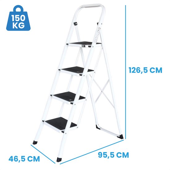 IVOL Huishoudtrap 4 treden - Keukentrap Inklapbaar - Wit - Antislip - Max. hoogte 93 cm