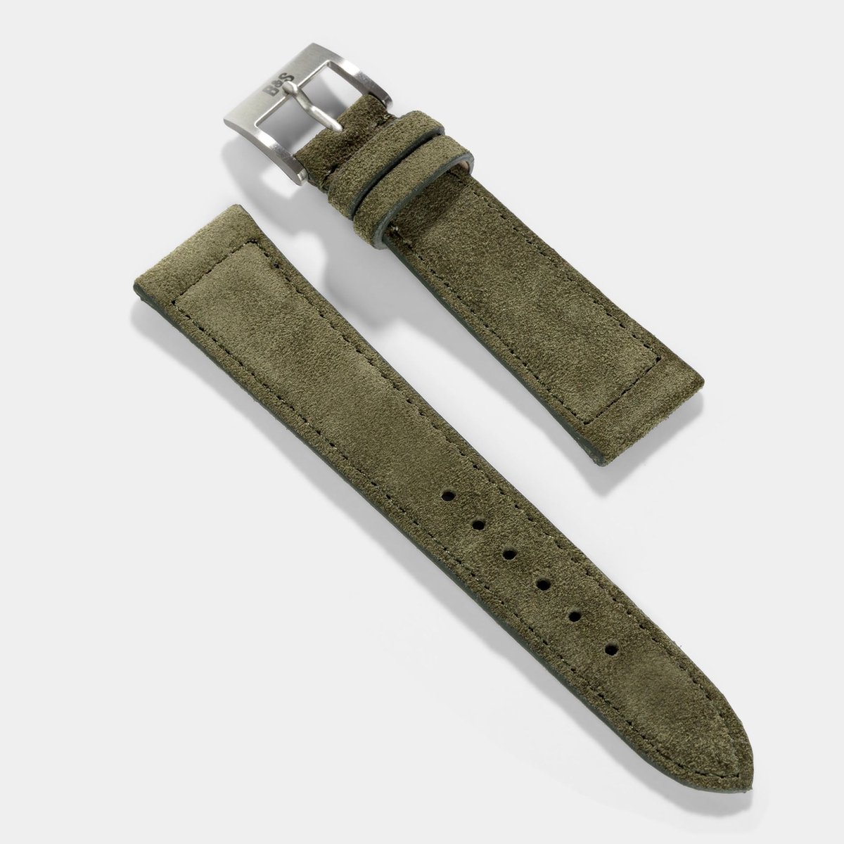 BS Leren Horlogeband Luxury - Dark Olive Green Suede - 20mm