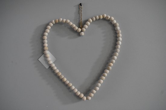 Pendentif coeur en perles de bois L - Groot pendentif coeur en perles de bois L - Naturel - accroche-porte - cintre mural