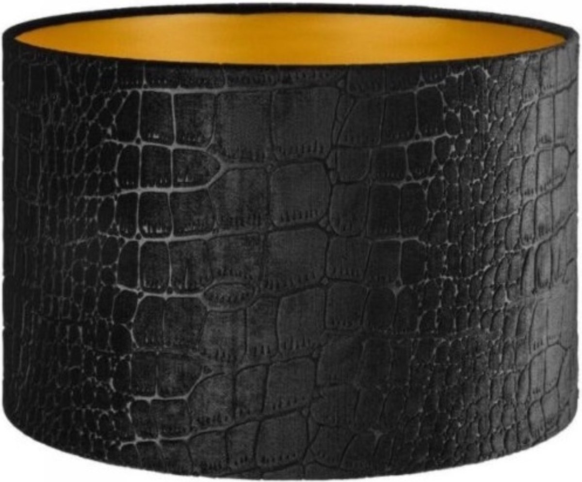 Lampenkap Cilinder Short Croco Velvet Zwart Goud Ø 35cm