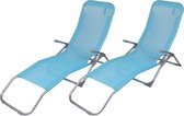 ATTREZZO® Set de 2 Chaises longues - Transat - Réglable - Pliable - Transat - Jardin - Extérieur - Transat - Résistant aux intempéries - Bleu clair