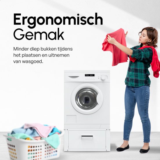 Bodo® - Wasmachine Verhoger - Kast - Ombouw met Lade - Wit - 63x54x31cm